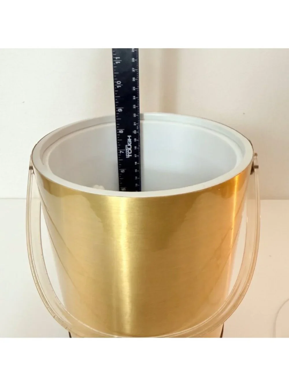 Vintage Culver Gold Ice Bucket Lucite Handle White Tongs Mid Century Barware
